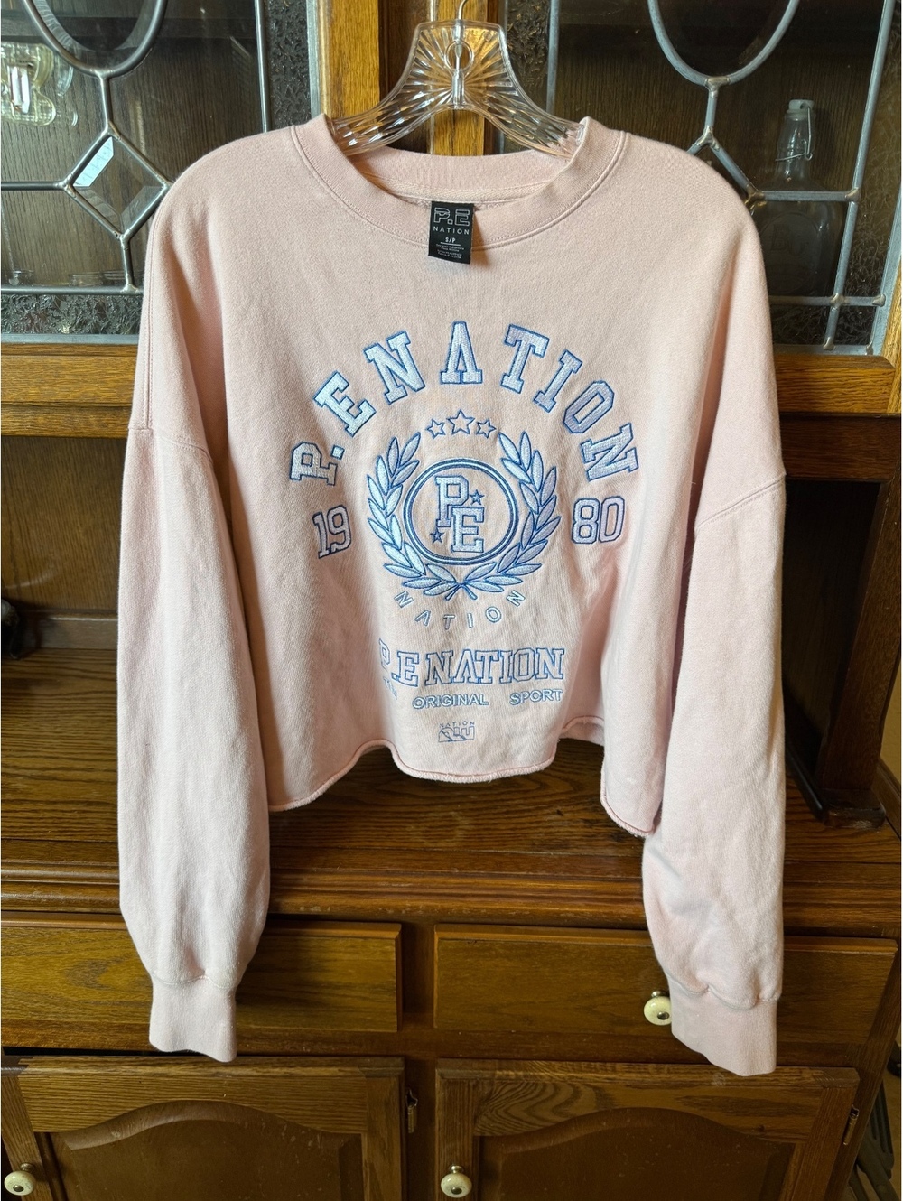 P.E Nation Pink Cropped Sweatshirt Embroidered Logo Size S Original Sport